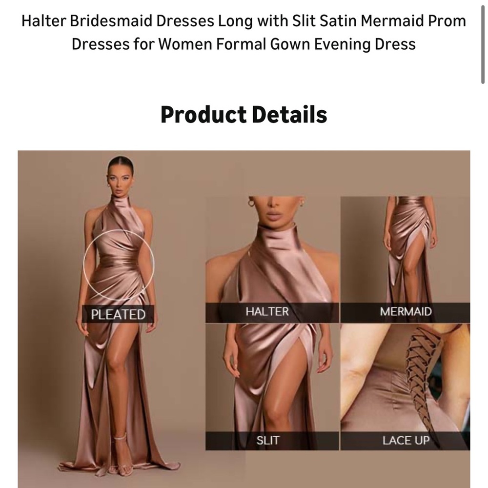 Blush Pink Satin Dress Gown Bridesmaid Prom Halter Pleated Mermaid Corset slit - Picture 6 of 10